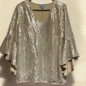 NWT CECE WOMEN SPARKLY/SHINY GOLD BOHO STYLE BLOUSE SIZE 2X
